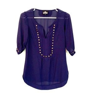 Navy blue blouse with brass button detailing